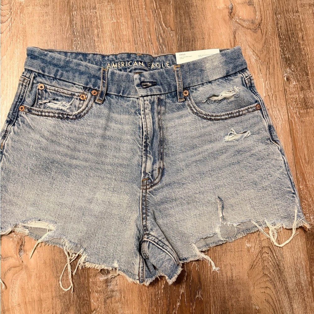 American Eagle Outfitters Women's Light Blue Distressed Jean Shorts